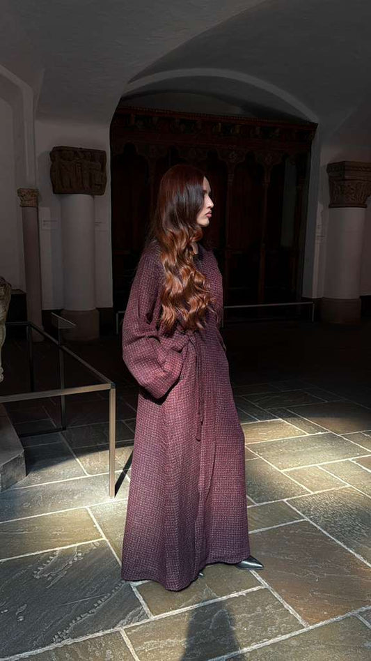 Tweed Coat Abaya - Burgandy
