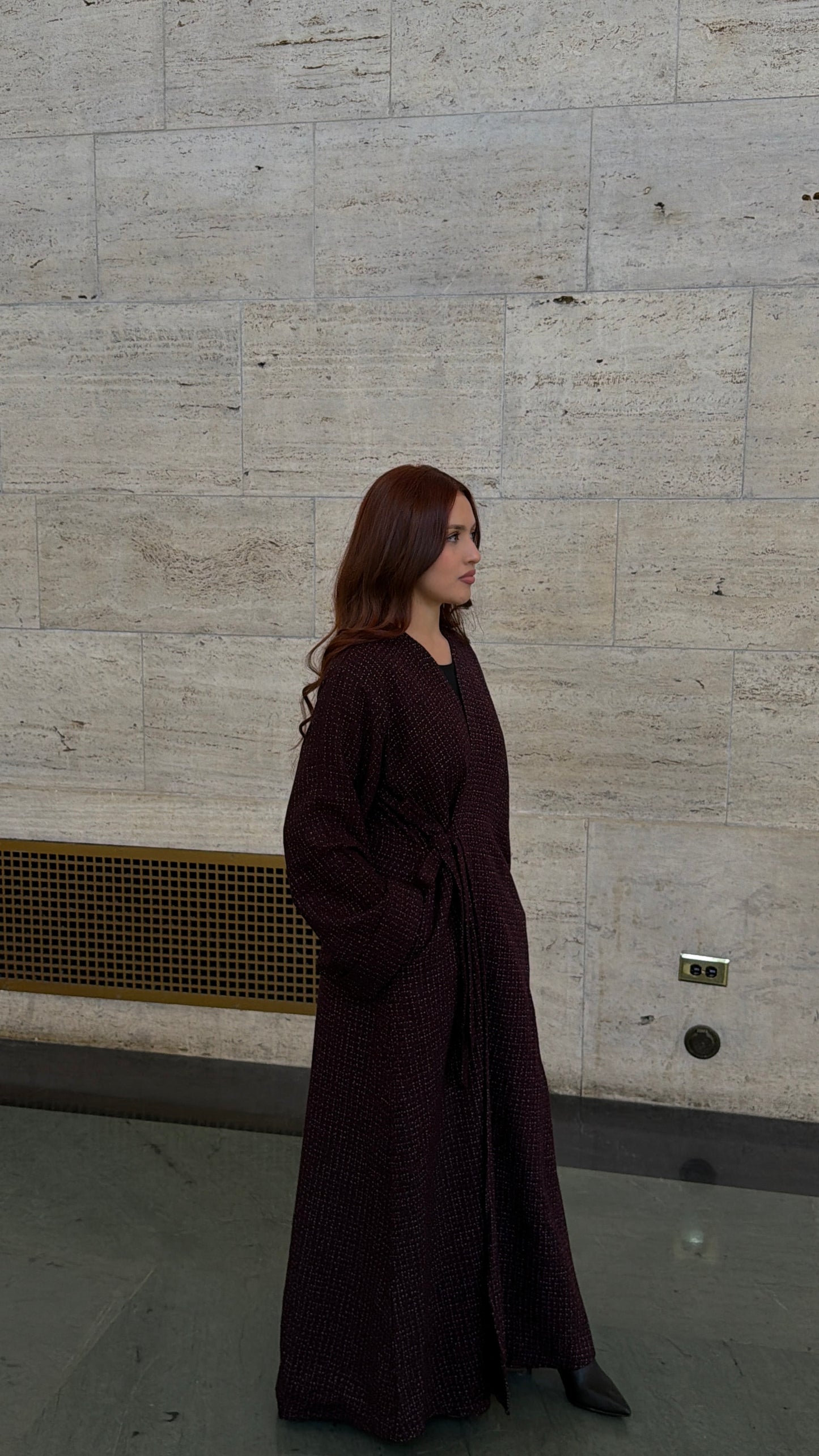 Tweed Coat Abaya - Burgandy
