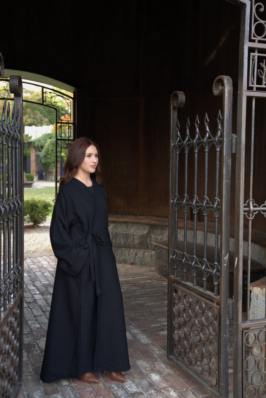 Tweed Coat Abaya- Black
