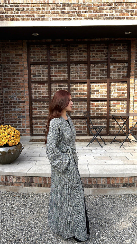 Tweed Coat Abaya – Black & White