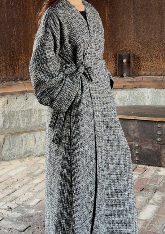 Tweed Coat Abaya – Black & White