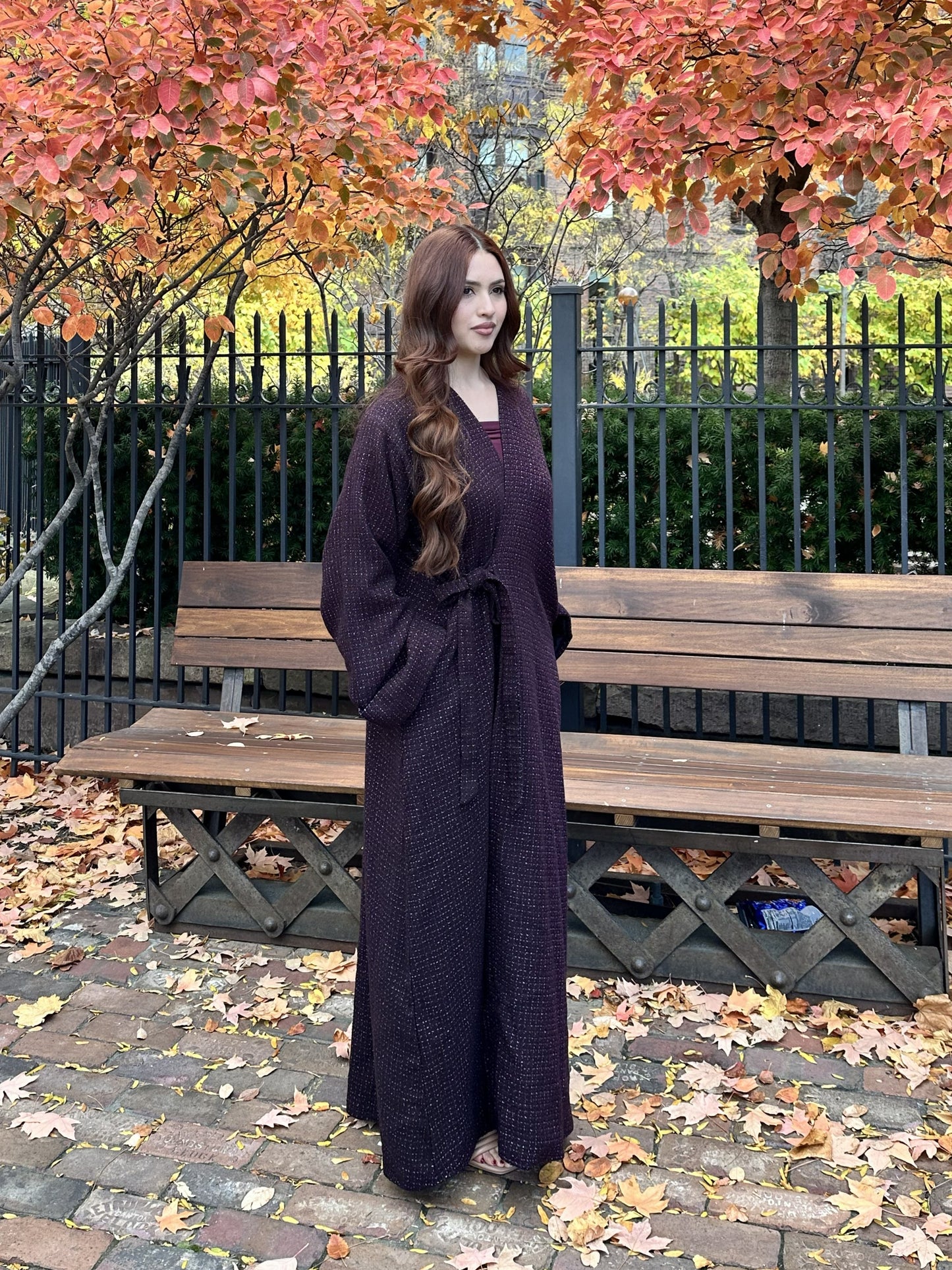 Tweed Coat Abaya - Burgandy